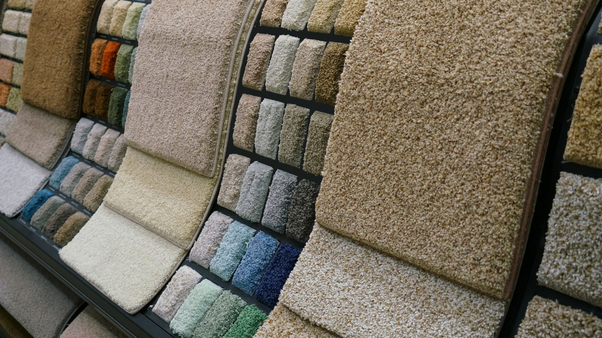Colorful carpet samples in the store